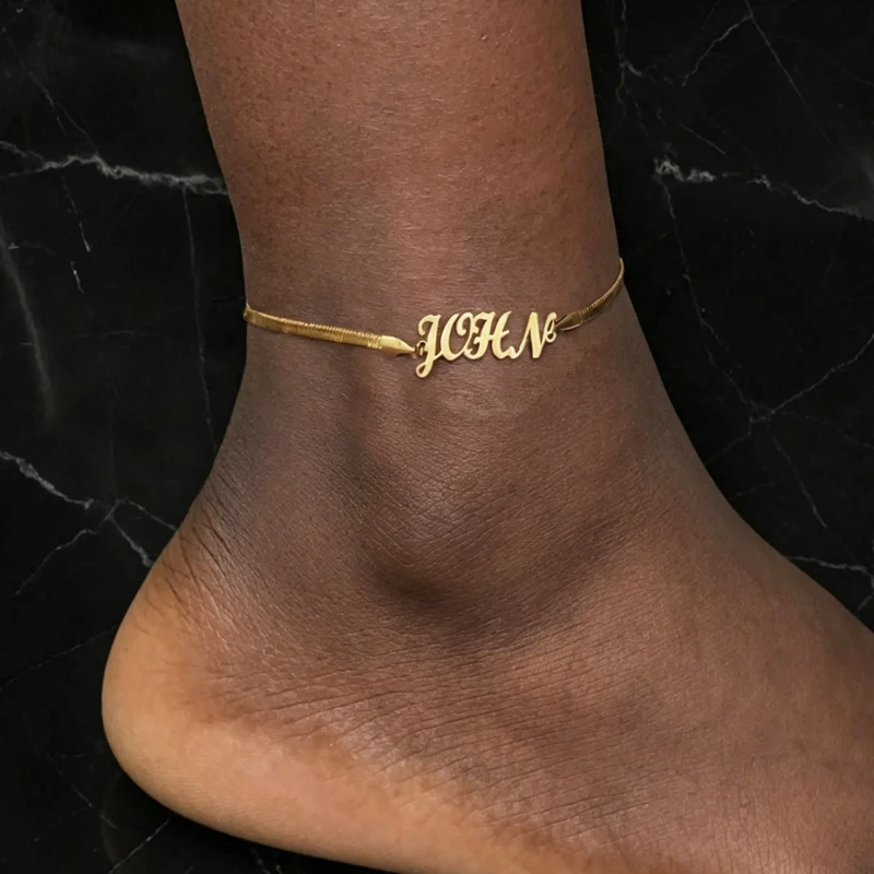 Personalized Custom Name 18cm Anklet For Women Stainless Steel Customized Heart Crown Anklet Feet Chain Birthday Jewelry Gift