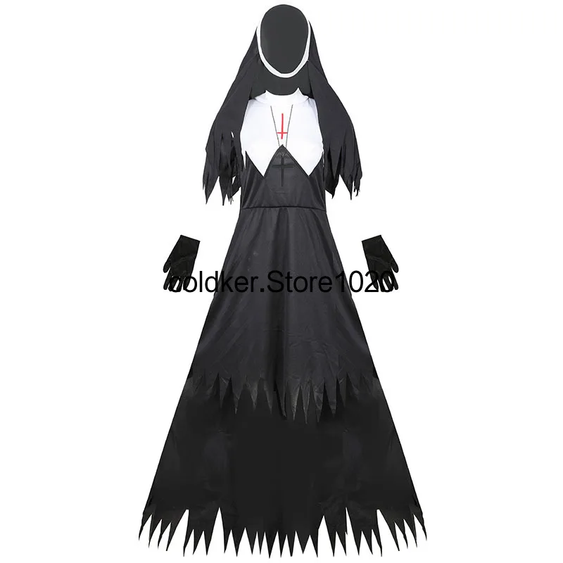 S-XXL Women's Halloween Religious Nun Costume Zombie Devil Cosplay Costume Adult Sexy Irregular Anti Cross Long Dress For Women