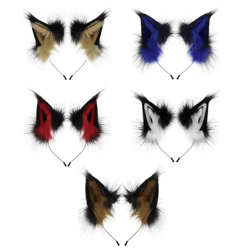 Image of 39BB Kunstpelz Katzen Füchse Ohren Stirnband für Frauen Halloween Cosplay Kostüm Haarzubehör Pelzige Tier Ohren Haar Reifen