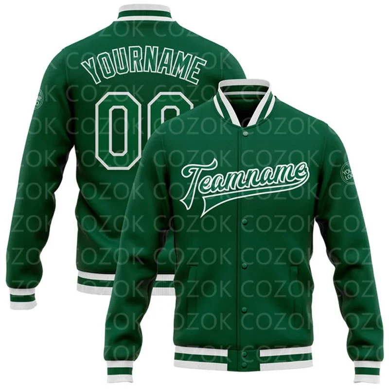 Custom Green Mix 3D Printed Baseball Button Jacket Bomber Full-Snap Varsity Letterman Jacket