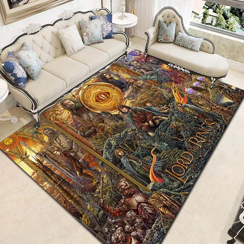 L-Lord Of The Rings Movie Print Area Rug Non‑Slip Floor Mat Soft Carpet For Living Room Bedroom Indoor Home Decor Holiday Gift