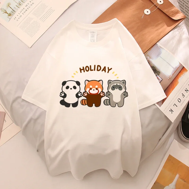 Red Panda Tees Girl\'s Cartoon Cat Streetwear Tops Female Casual Clothing Women\'s Y2k Clothes Cute Raccoon Graphic Kawaii T-shirt