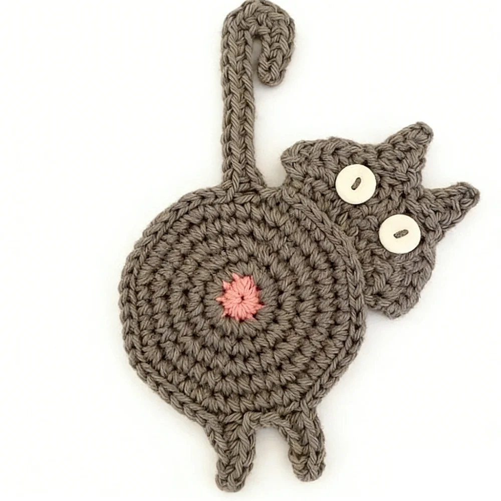 Cute Cat Butt Coasters Non-Slip Knitted Crochet Drink Mat High Temperature Resistant Absorbent Pads Mug Coaster Coffee&Wine
