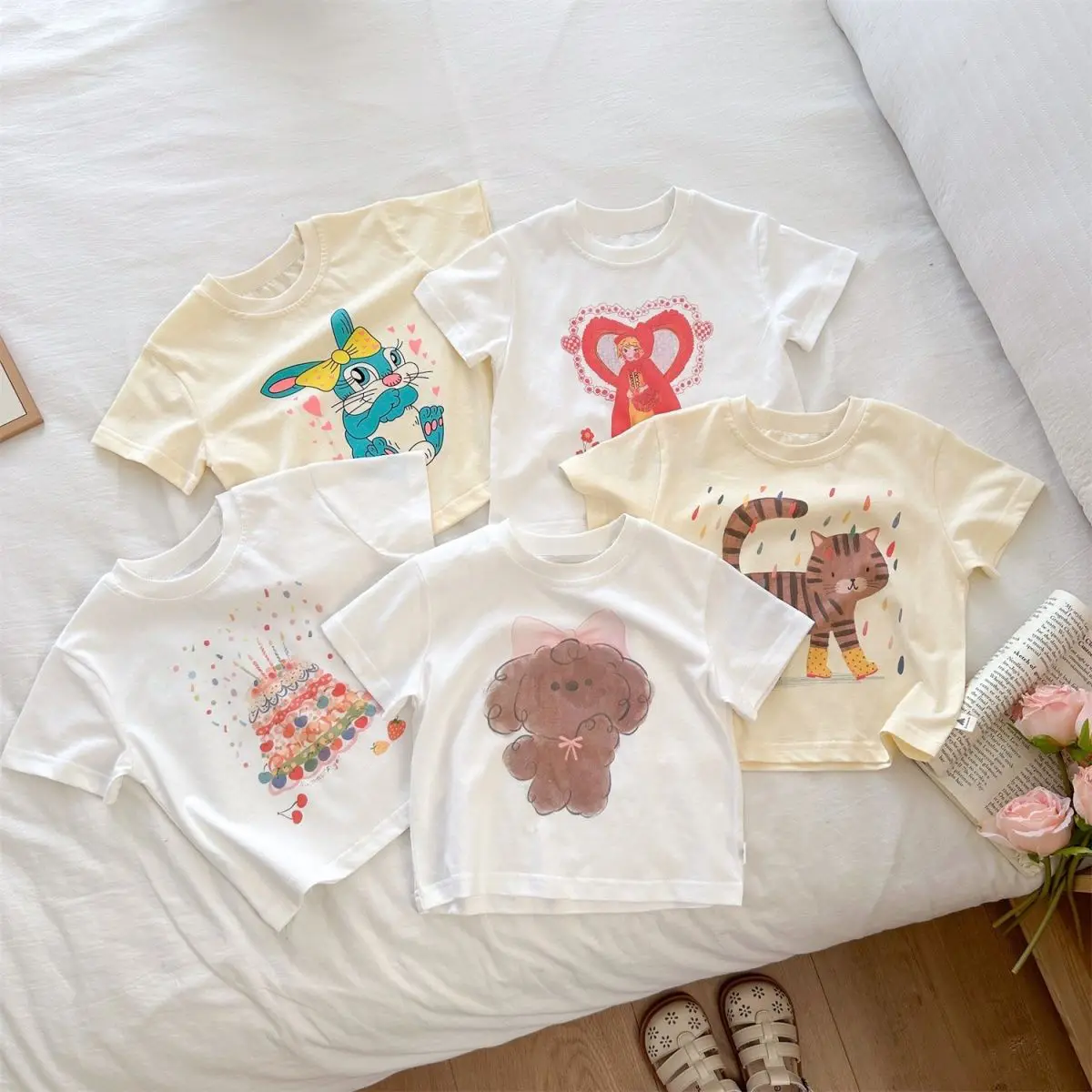 

Cotton children's T-shirt short-sleeved Korean style cartoon baby summer wear half-sleeved girls versatile casual tops trendy