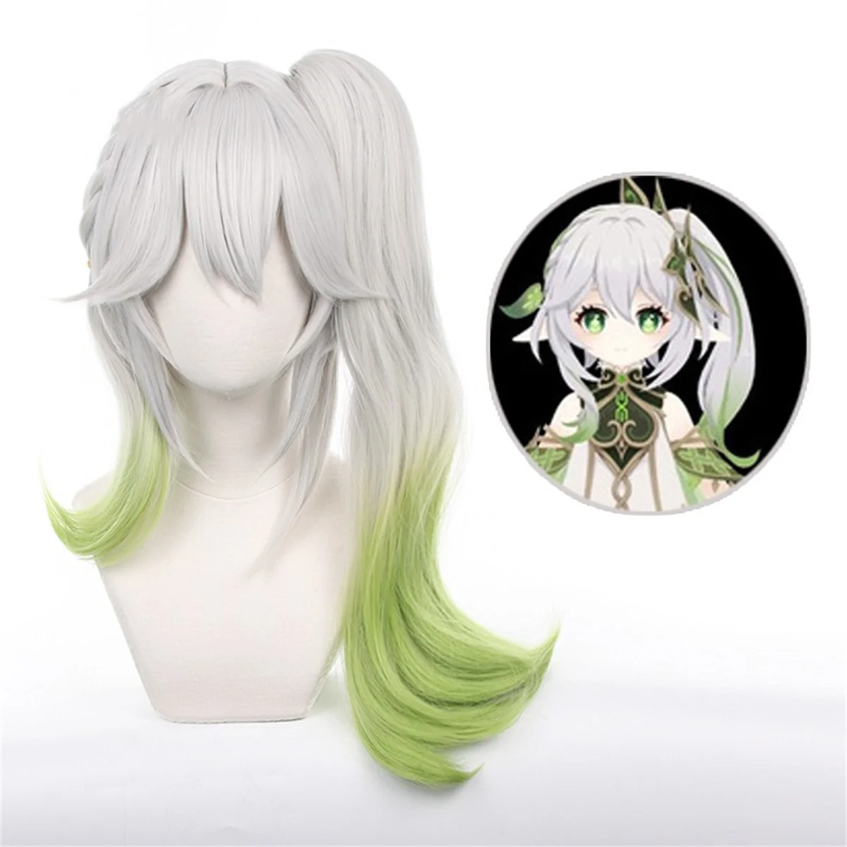 

Anime Games Genshin Impact Grass God Nahida Cosplay Wig Suit Women Sweet Loli Gradient Waves Curly Hair Ponytail Wig