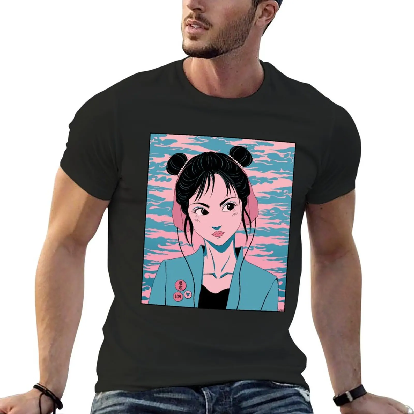 LOFI GIRL PINK AND BLUE MOOD T-Shirt Blouse customs graphic tee shirt new edition Men's t-shirts