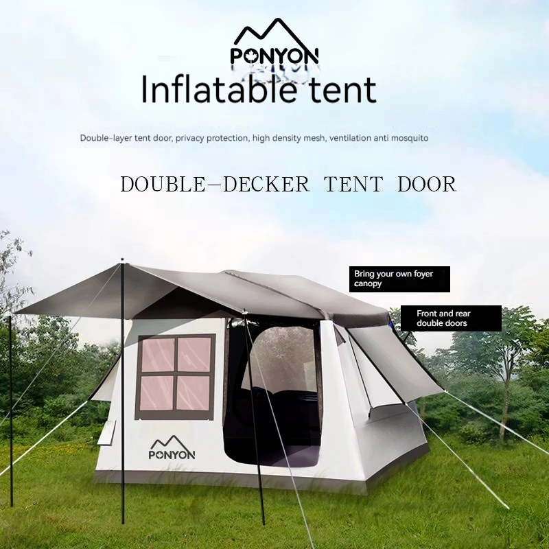 Big Inflatable Outdoor Cabin Tent House for Adults, Air Stand up Large Tents, Waterproof, 4 People with Rooms