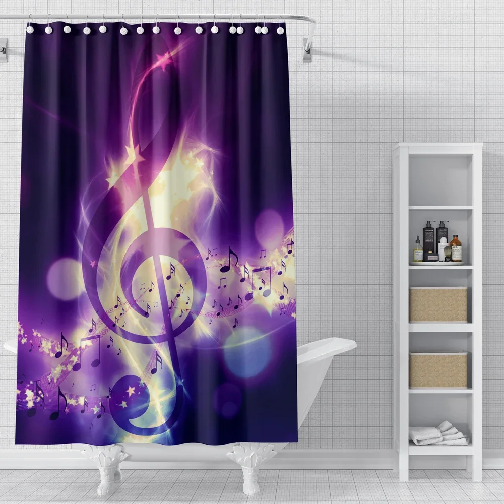 Music Note Piano Shower Curtain  Themed Bath  3D Waterproof Fabric   for Bathroom Home Decor with Hooks