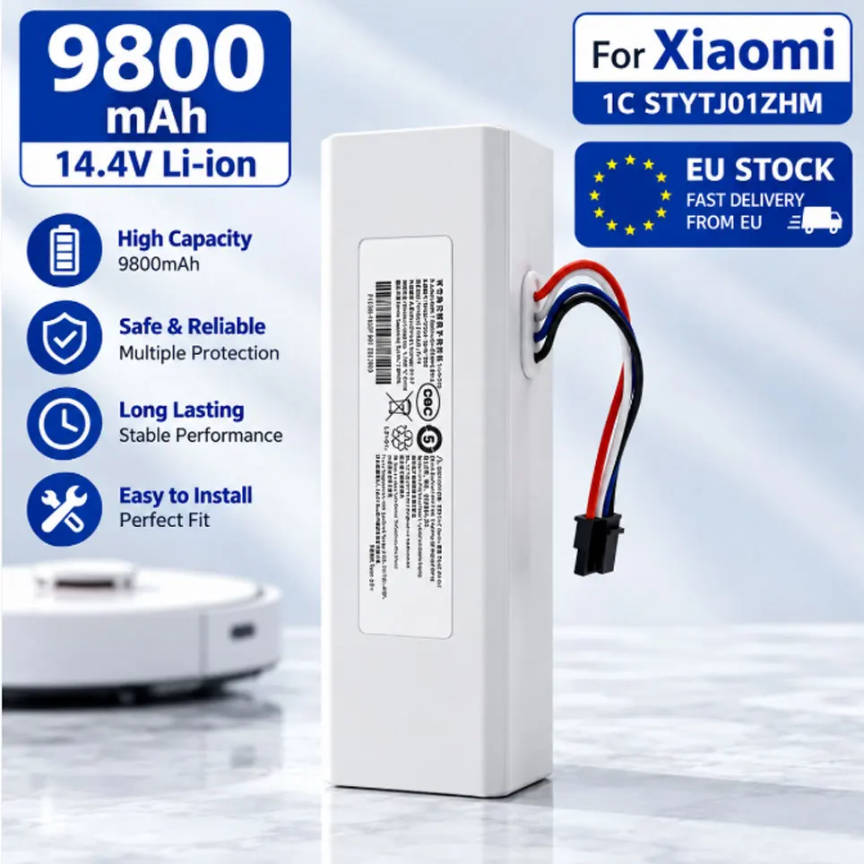 Batteria di ricambio ad alta capacità, 9800 mAh, 14,4 V, modello P1904-4S1P-MM, per aspirapolvere robot Xiaomi Mijia 1C STYTJ01ZHM, pezzi di ricambio.