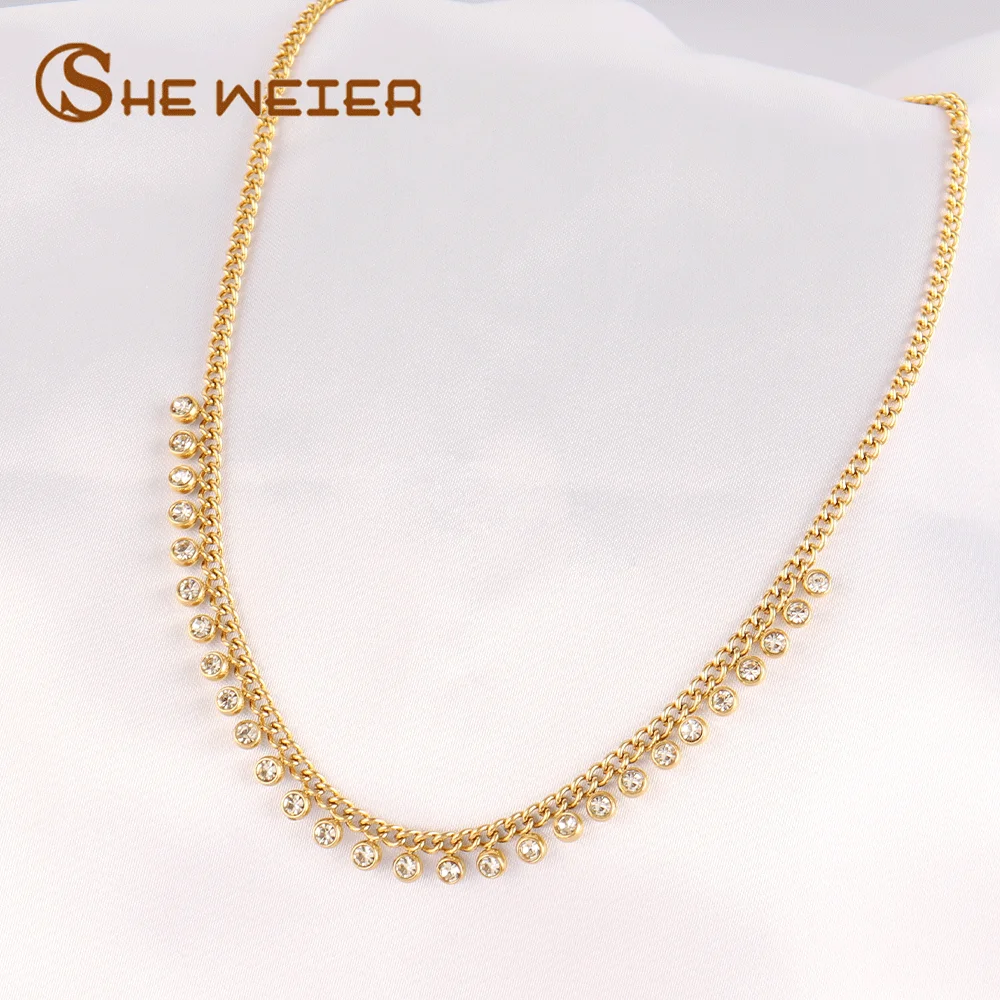 Trendy Stainless Steel Necklace For Women Gold Silver Color Round Geometric Pendant Necklace Choker Snake Chain Necklace Jewelry