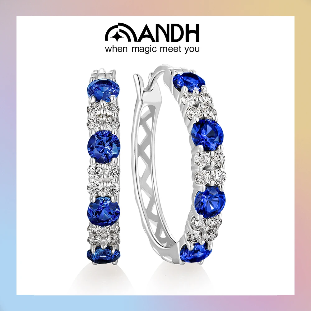 

ANDH Cultivate Sapphire Hoop Earrings for Women 925 Sterling Silver Lab Grown Gemstone Moissanite Earrings Wedding Party Jewelry