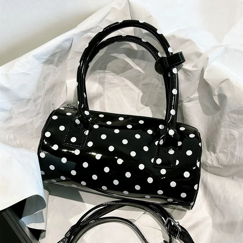 

Женская сумка-кроссбоди в корейском стиле, мини-цилиндрическая, милая, в горошек, из искусственной кожи, с регулируемым ремнем, женская сумка через плечо