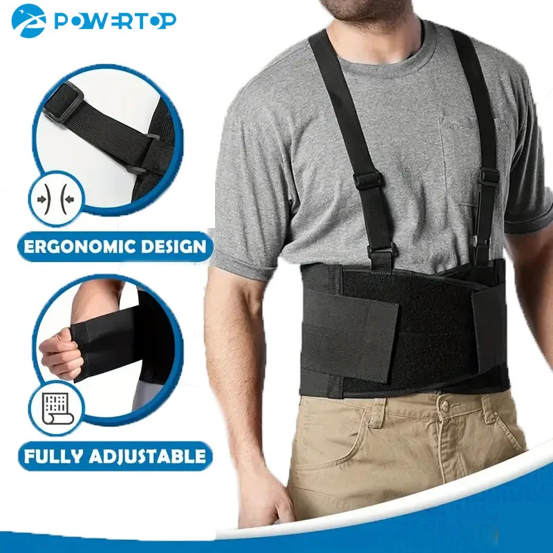 ergonomic Back Brace Belt with Suspenders , Adjustable Lumbar Support for Men & Women, for Construction and Heavy Lifting