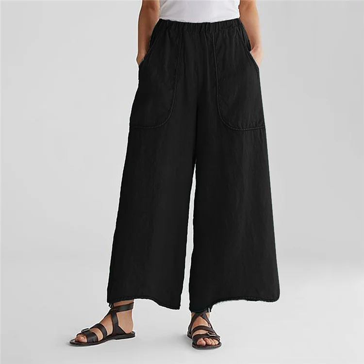 Sommer Übergroßen Frauen Baumwolle Leinen Breite Bein Hosen Retro Palazzo Mode Lange Hosen Casual Elastische Taille Solide Pantalon 5XL