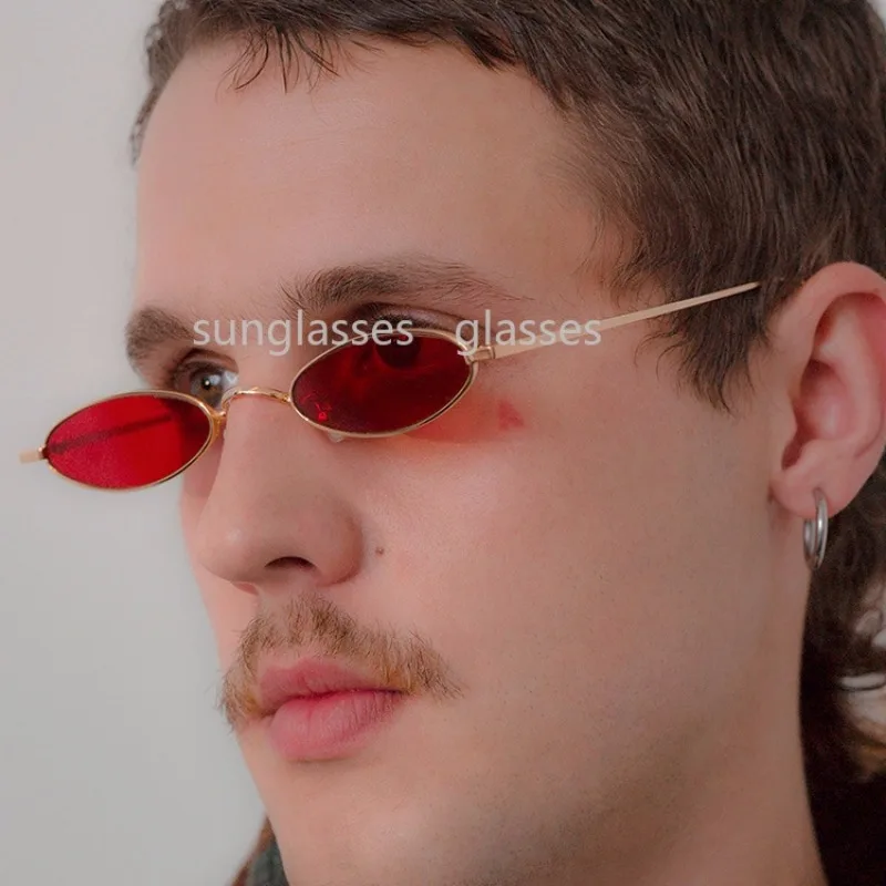 Ovale Sonnenbrille für Herren und Damen, Retro-Metallrahmen, gelb, Vintage