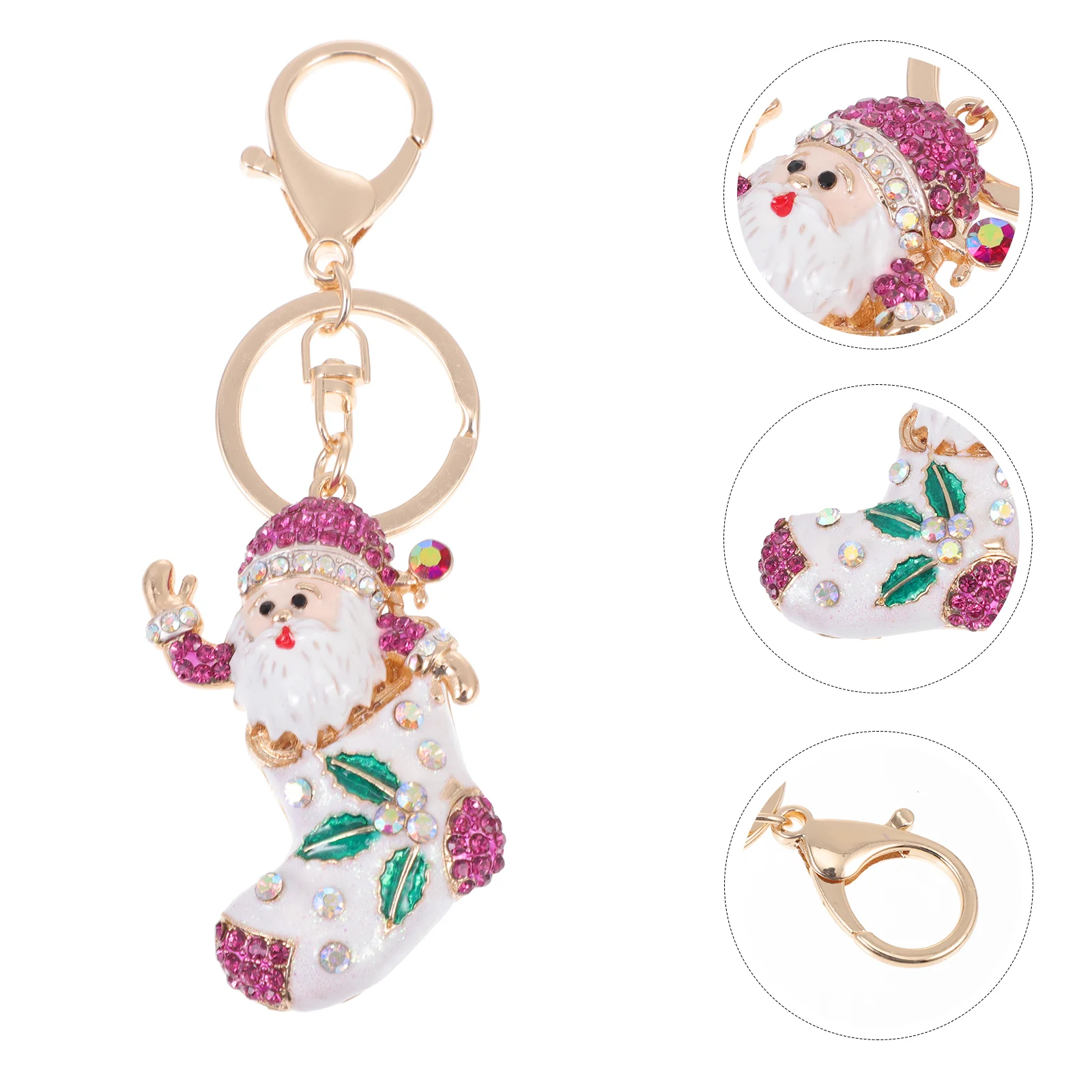 Santa Pendant Christmas Keychain Hanging Ornament Xmas Bag Decoration Imitation Rhinestone Decorative Gift for Family