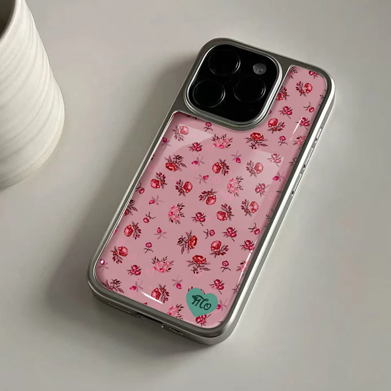 Ins Romantische rote Rosen-Hydrogel-Rückplatte, silberner Rand, stoßfeste Handyhülle für iPhone 17, 16, 15, 14 Pro Max