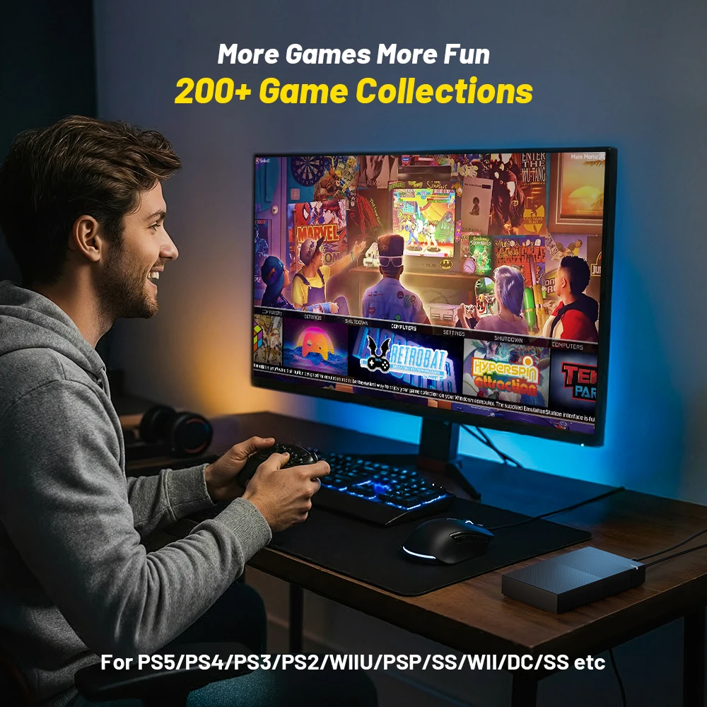 Kinhank 6 في 1 4 تيرابايت Gaming HDD 75000+ ألعاب فيديو ريترو مع صندوق إطلاق Hyperspin TeknoParrot لـ PS5 PS4 PS3 PS2 PSP WII WII U.et