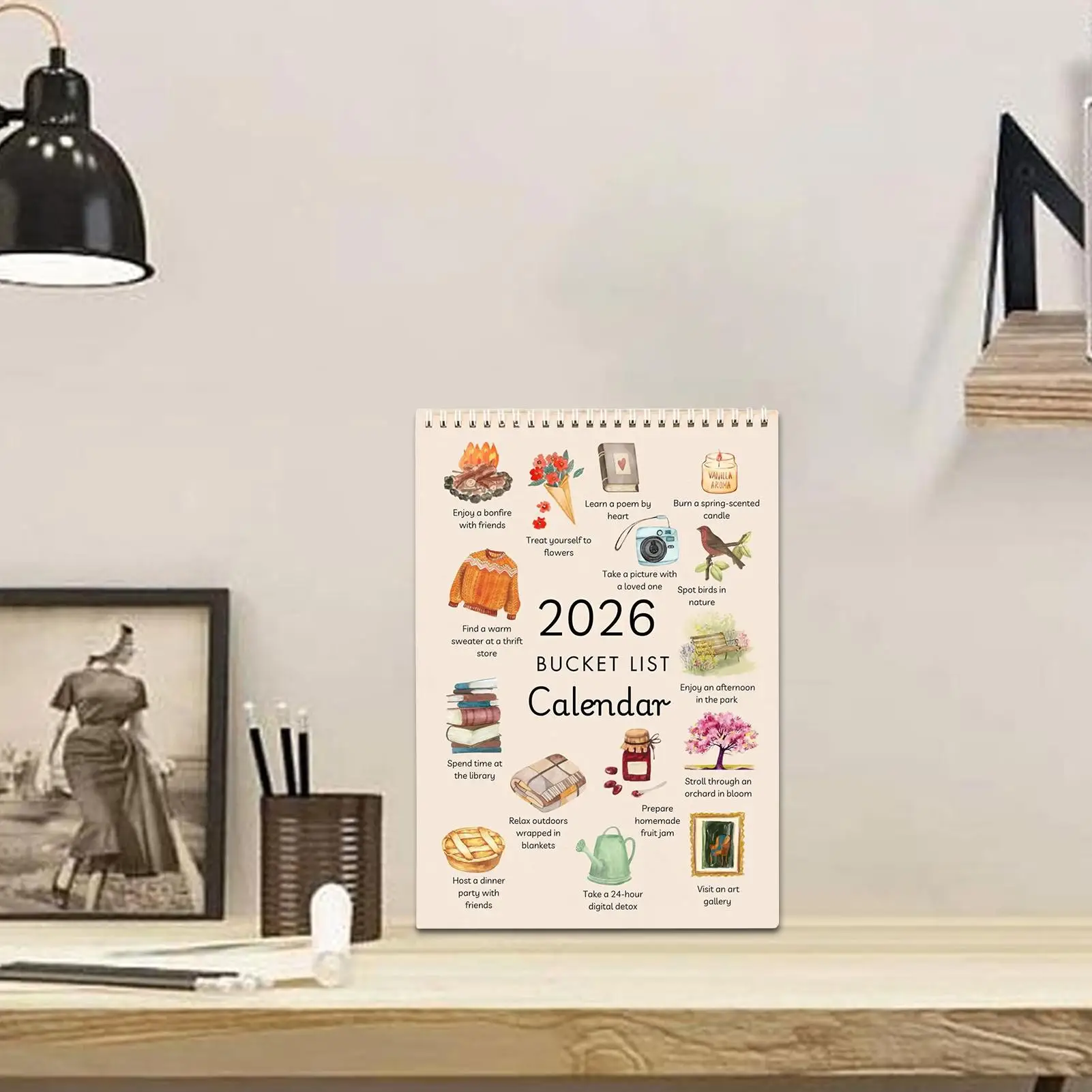 2026 Wall Calendar Watercolor Art Goal Planner Whole Year Wall Monthly Calendar for Classroom Dining Room Dorm Bedroom Students
