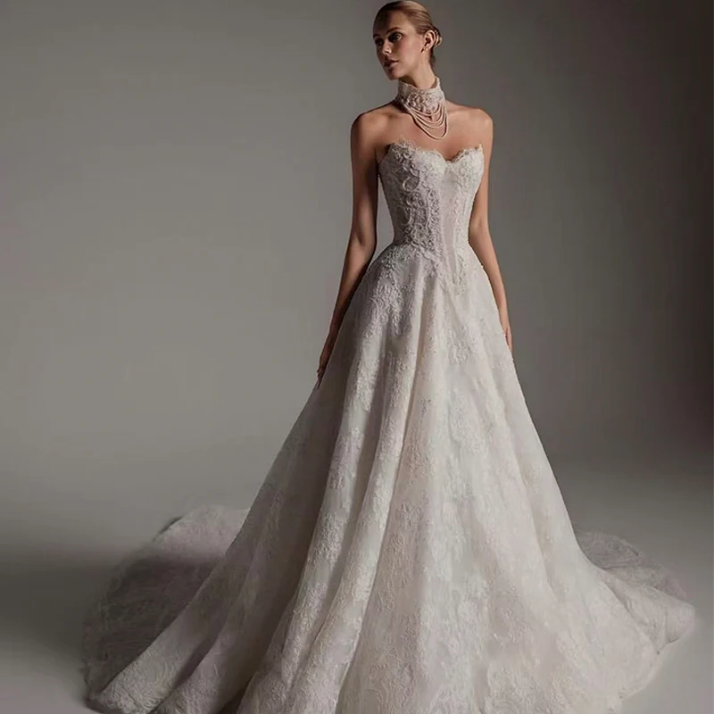 High Quality Wedding Dress Organza With Embroidery A-Line Ballgown Strapless Sleeveless Customized Bride Zipper Vestido De Novia