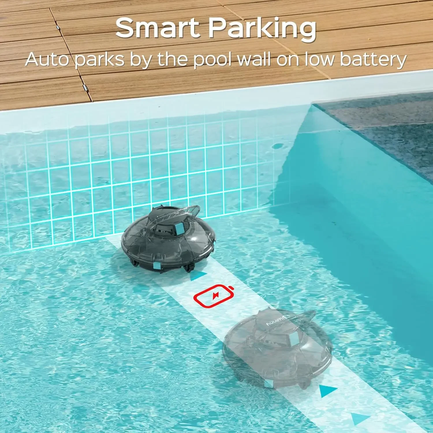 Akku-Roboter-Pool-Vakuum Automatisches Pool-Vakuum mit transparentem Design Leistungs starker Saug-Doppel motor für flache Pools