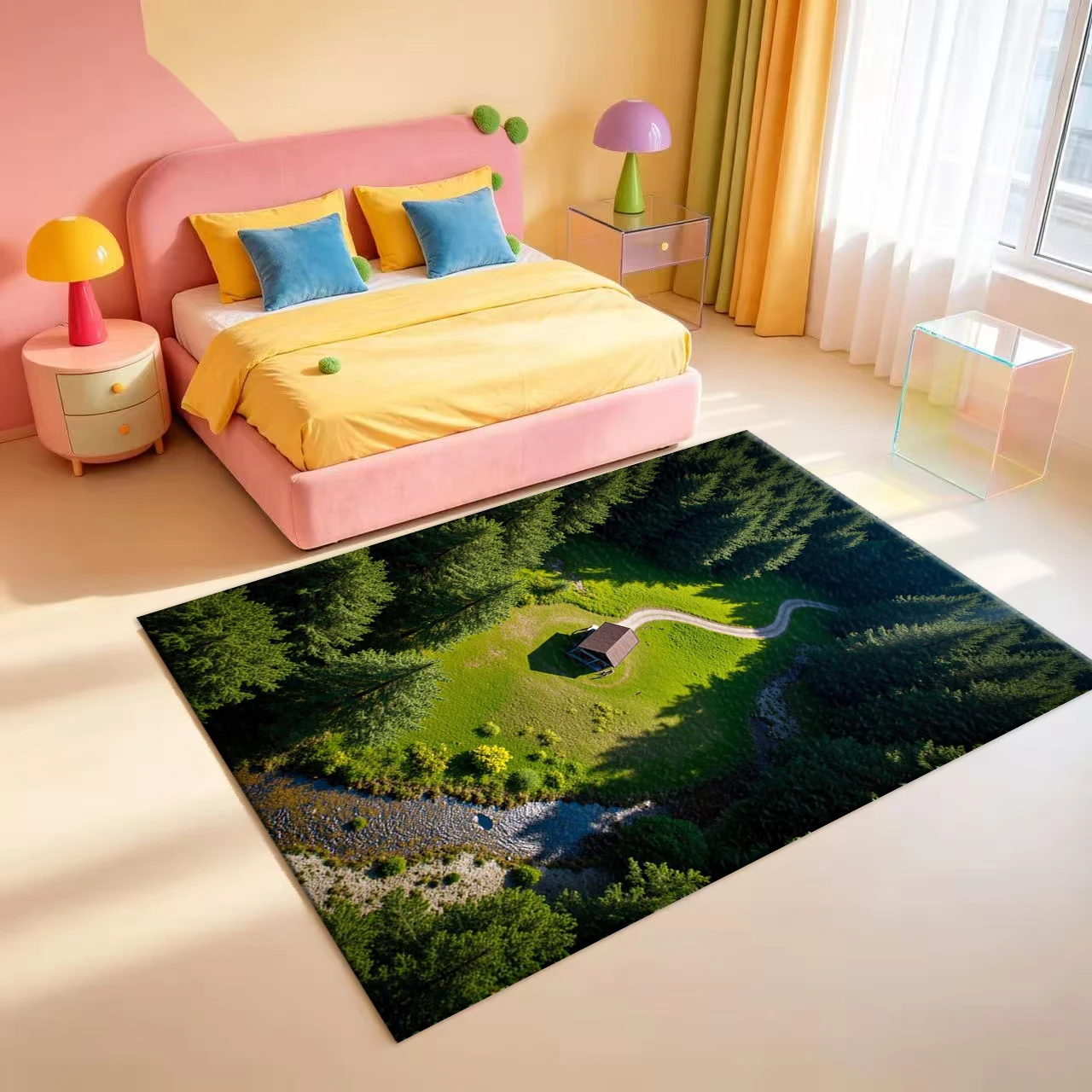 Aerial View Forest Cabin Natural Scenery carpet flooring 3D Landscape Print Area Rug For Living Room Bedroom Home Floor Decoration