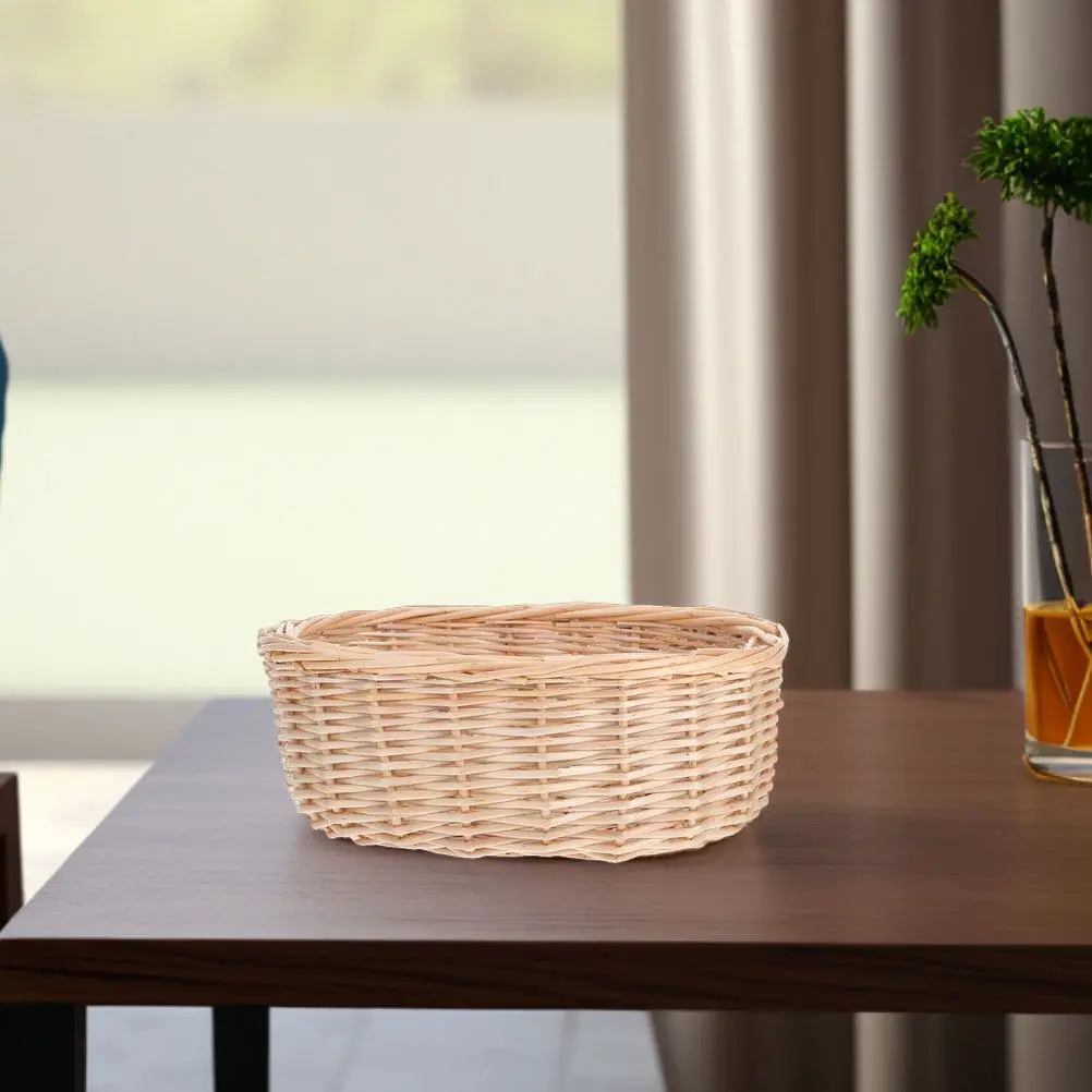 Cesta de mimbre natural tejida a mano, cesta ovalada para guardar frutas, bocadillos, panecillos, patatas, cebollas, para mesa de cocina, picnic, fiesta