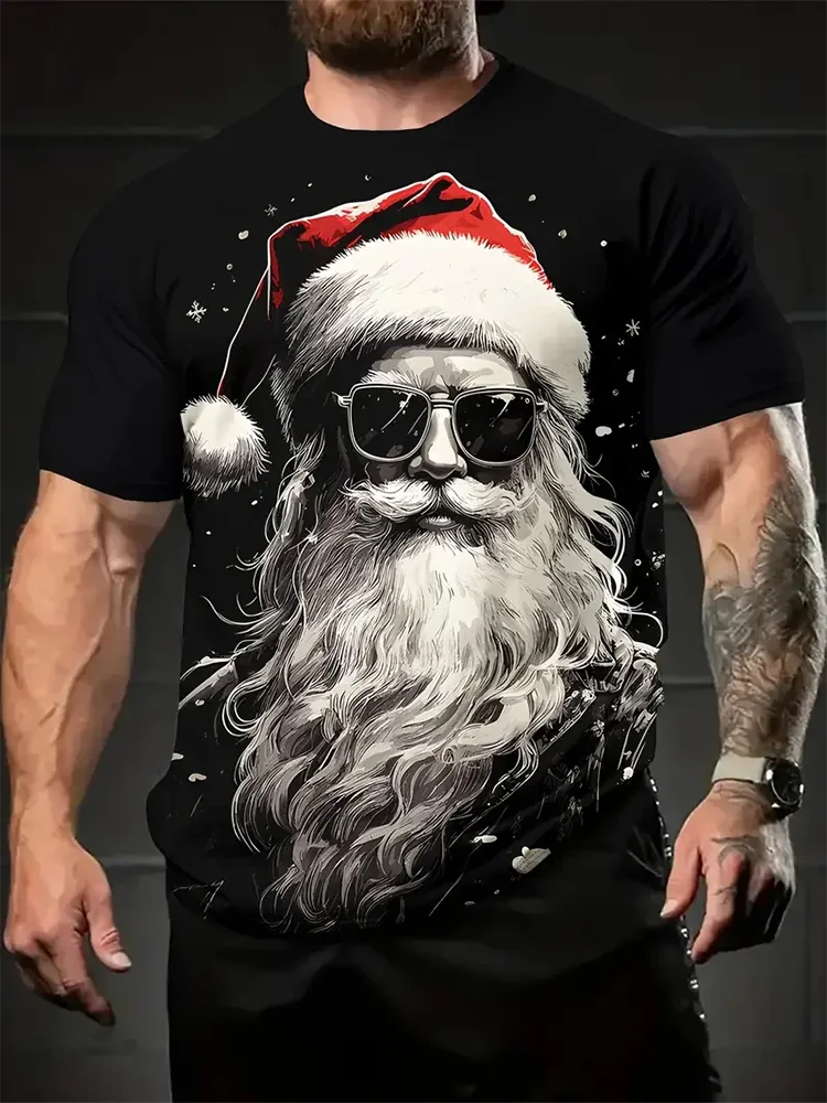 Santa Smoking Print Men's T-shirt Street Fashion Christmas T-shirt Holiday Party Men's Short Sleeves Everyday Casual Men's Tops