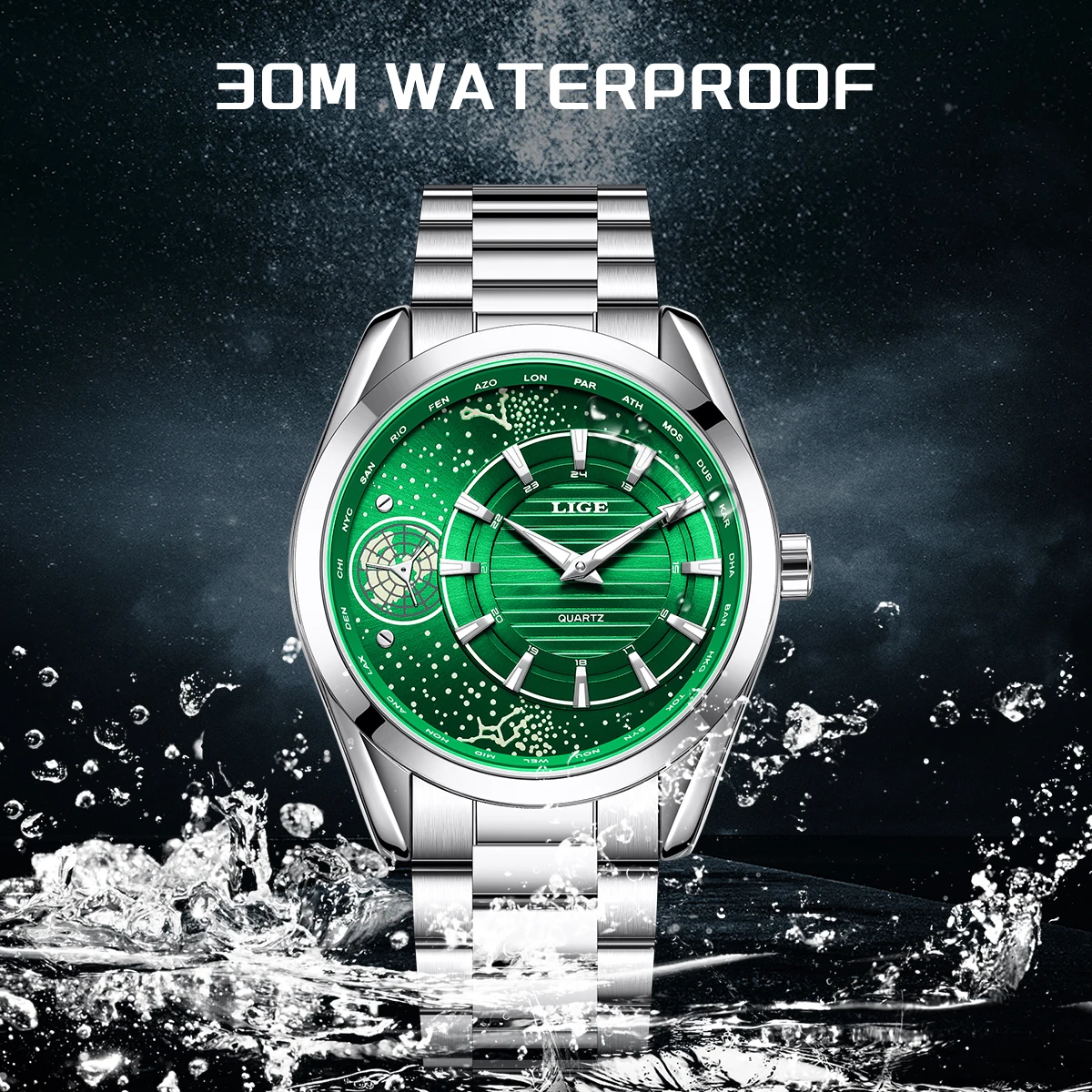 LIGE 2025 أفضل ساعة رجال الأعمال مضيئة حزام الفولاذ المقاوم للصدأ مقاوم للماء كوارتز ساعة اليد الفاخرة موضة رجالي ساعة اليد + صندوق