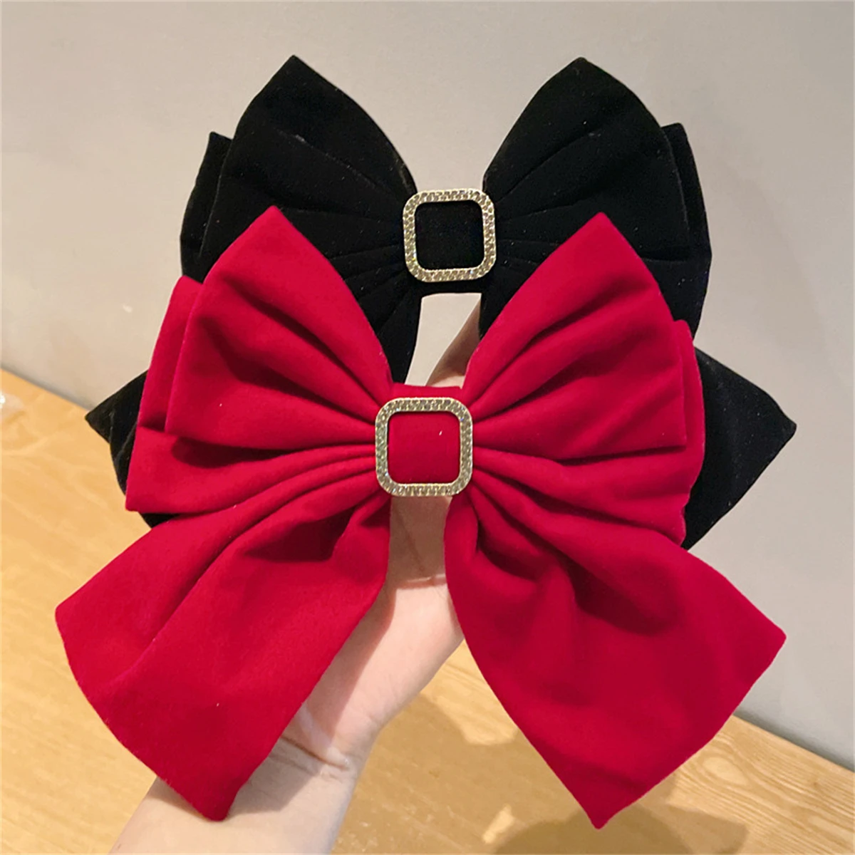 2 ladies spring new red and black big bow back head spring clip Top clip hair accessories all matching spring clip