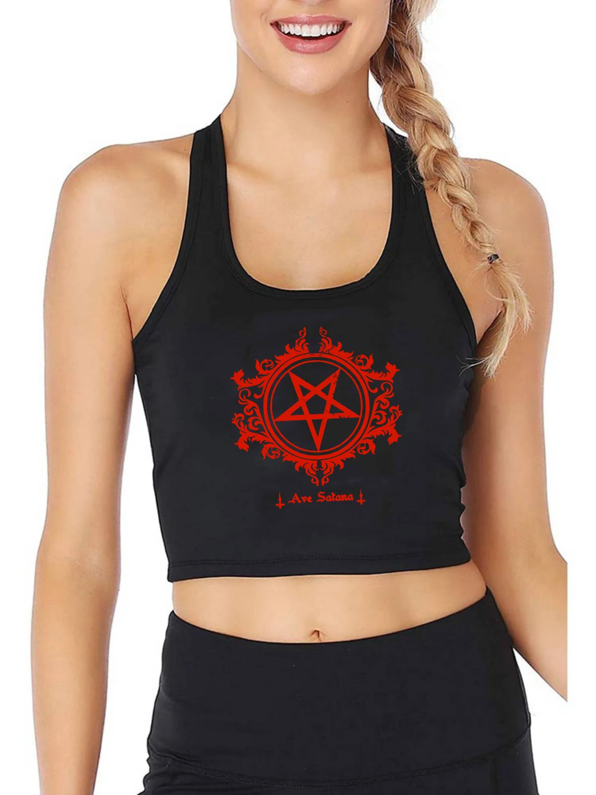 

Satan Pentagram Red Pattern Design Tank Tops Women's Personality Breathable Slim Fit Crop Top Summer Gym Camisole