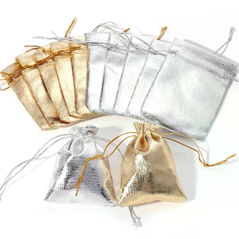10개/묶음 7x9cm 9x12cm 10x15cm 13x18cm 색상 조절 가능한 보석 포장 가방 파티 캔디 끈 결혼식 선물 가방