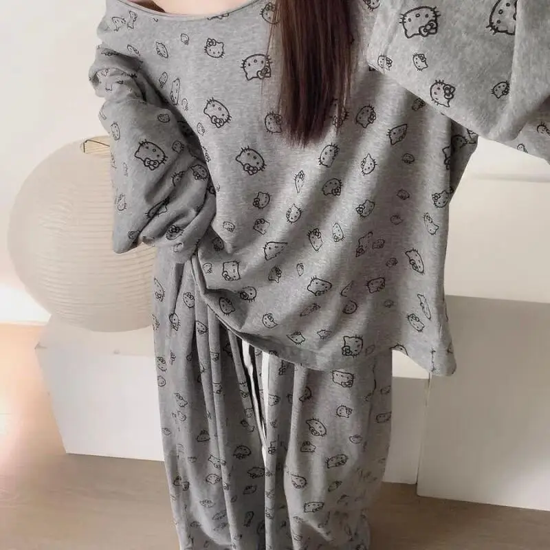 ハローキティかわいいパジャマセット女性長袖長ズボン部屋着ホームウェア春秋新大きいサイズインナイトウェアセット 1