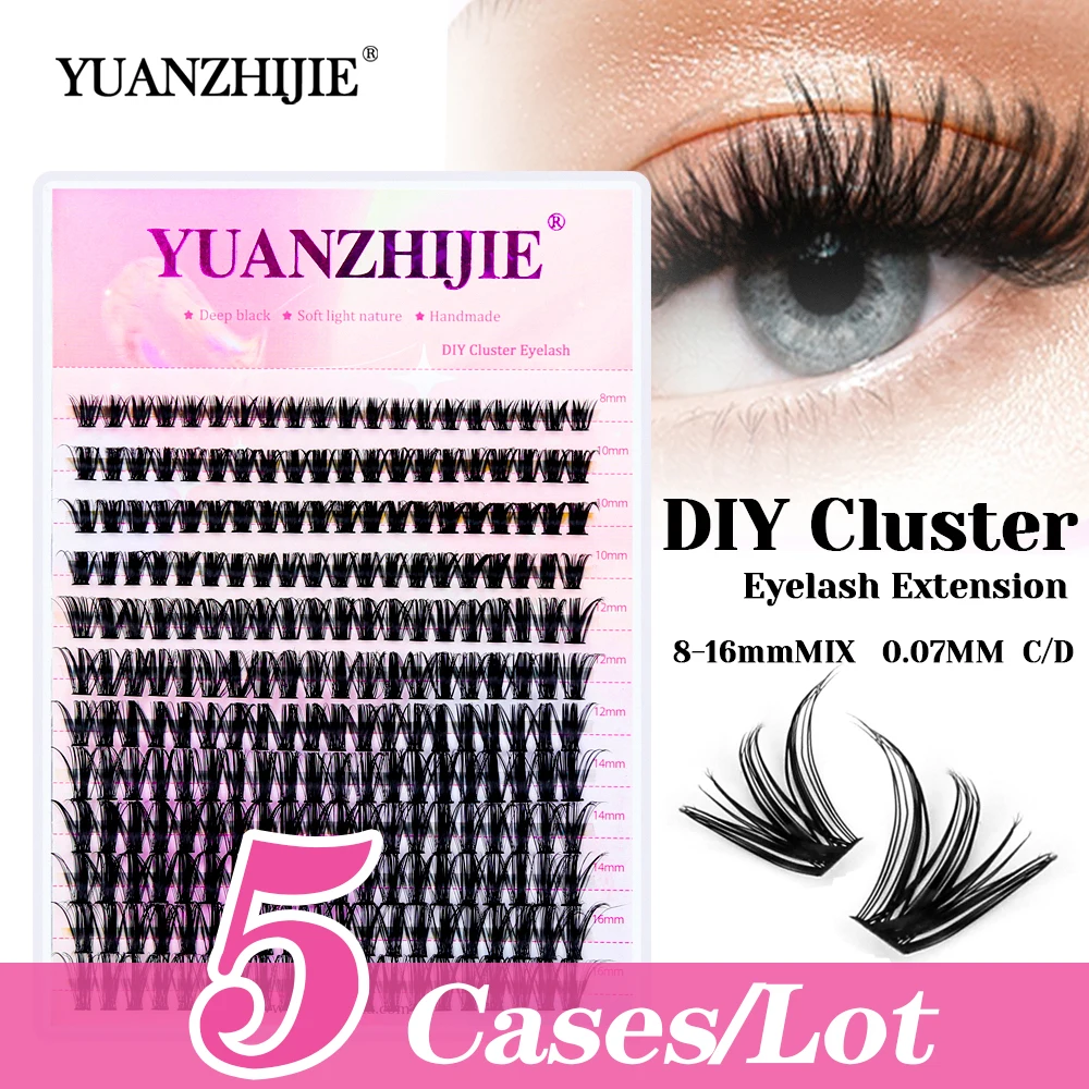 

High Quality YUANZHIJIE 5cases/lot 8-16mm Mix Size Fast Grafting DIY Clusters Eyelash Soft Fluffy Russian Volume Lashes in Stock