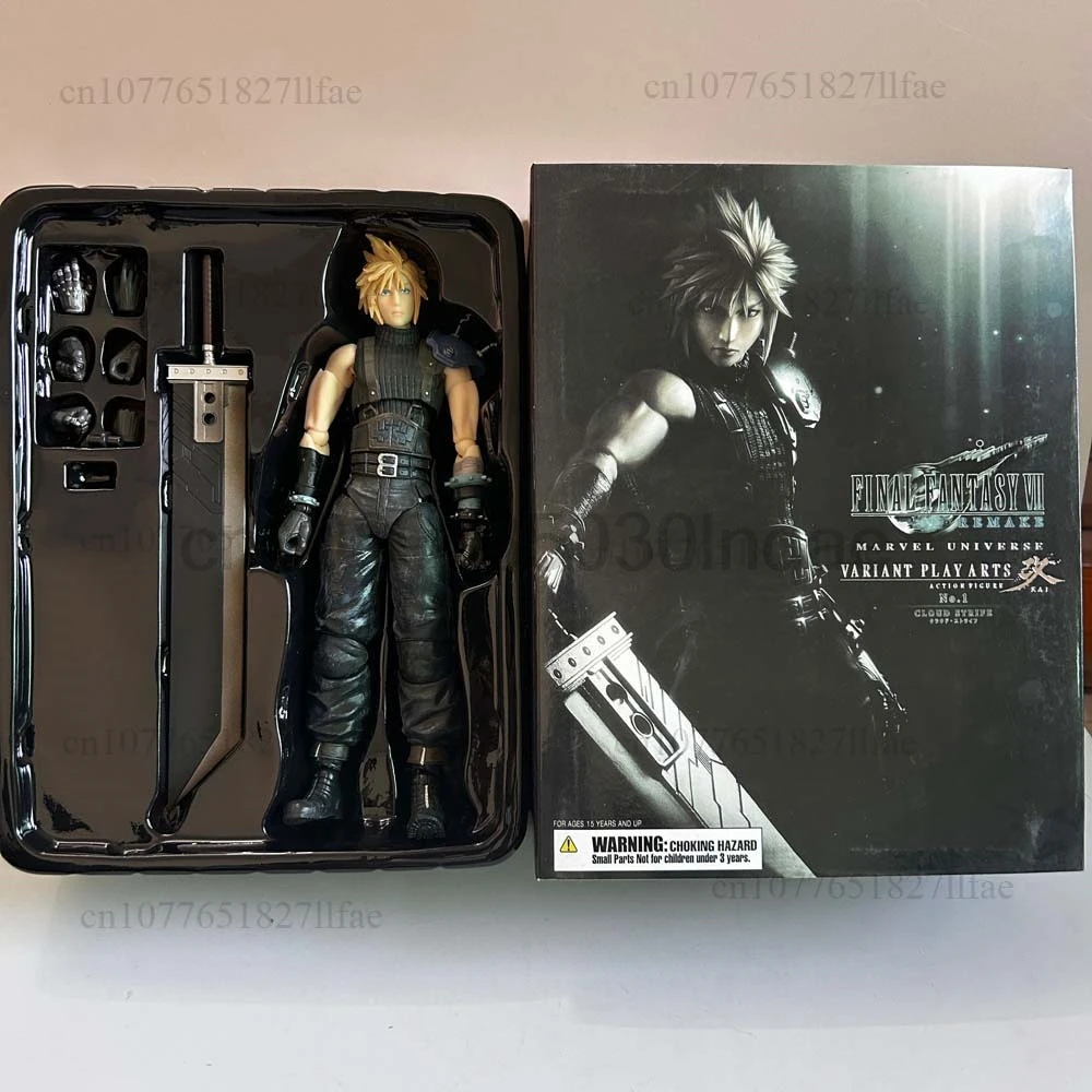 Play Arts Kai Cloud Strife figura de acción espada modelo juguetes 28cm muñeca móvil conjunta regalo de cumpleaños para adorno de habitación de niños