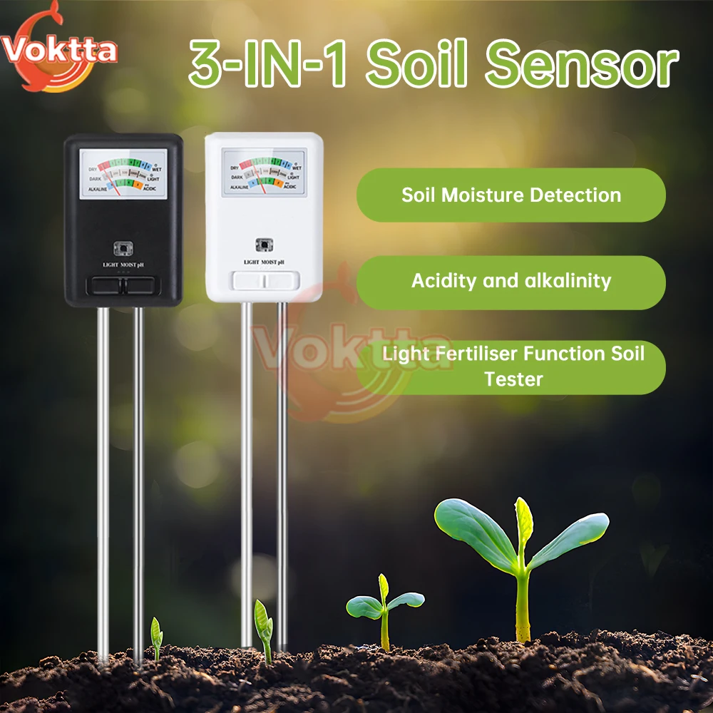 Soil PH Fertility Meter Test Pen 3-in-1 Moisture Detection/Light/PH Tester Plant Hygrometer Sensor Analyzer Monitor for Garden