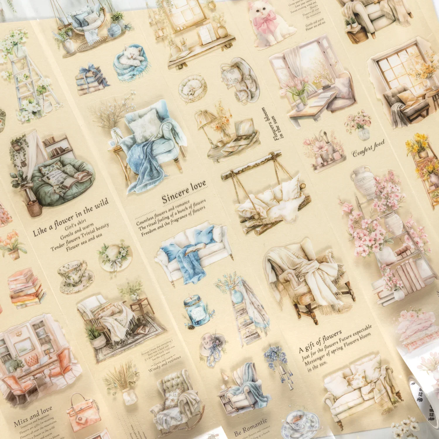 

JIANWU 60mm*200cm Warm Home Series Vintage Flower Landscaping Material Collage PET Tape Creative Journal Scrapbook Stationery