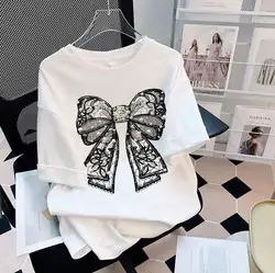 Cute Cotton Bow sweet girls t-shirt japanese streetwear harajuku  kawaii casual tops ulzzang vintage loose summer woman tshirts