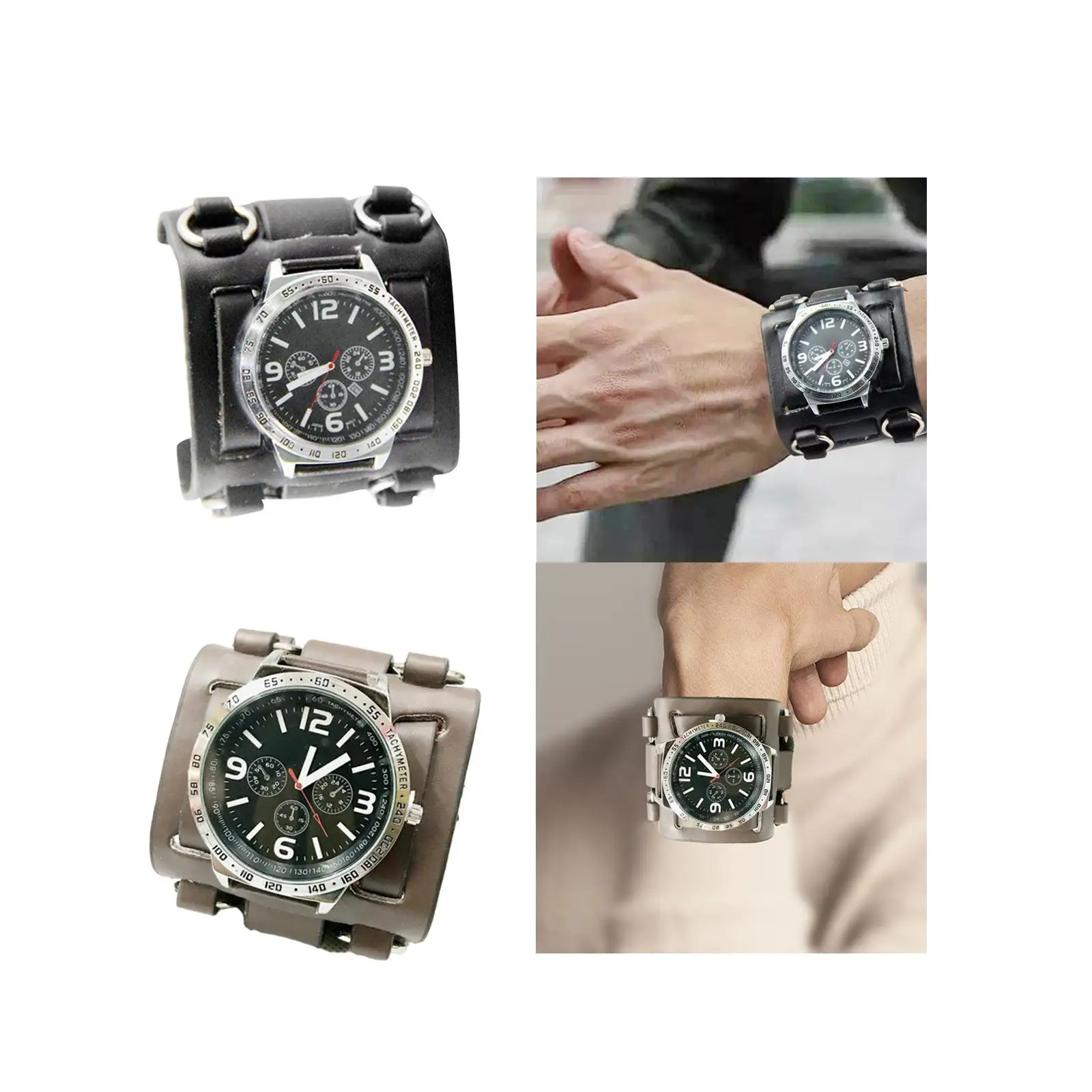 Reloj de pulsera para hombre, reloj con puño Punk, números romanos, hebillas de Pin de banda ancha para hombre