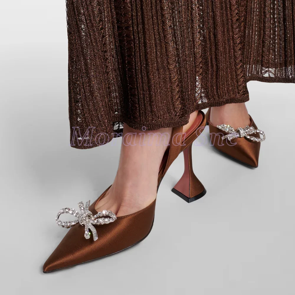 

Crystal Butterfly Knot Satin Sandals Slingback Pointed Toe Wine Glass Heel Slip On Fashion Women's Dress Shoes Banquet 2025 New