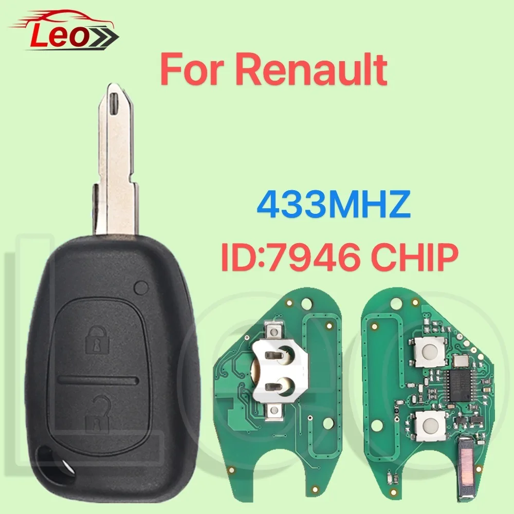 

Leo Car Reomte Key For Renault Traffic Master Vivaro Movano Kangoo 433MHZ 2Button ID:7946CHIP