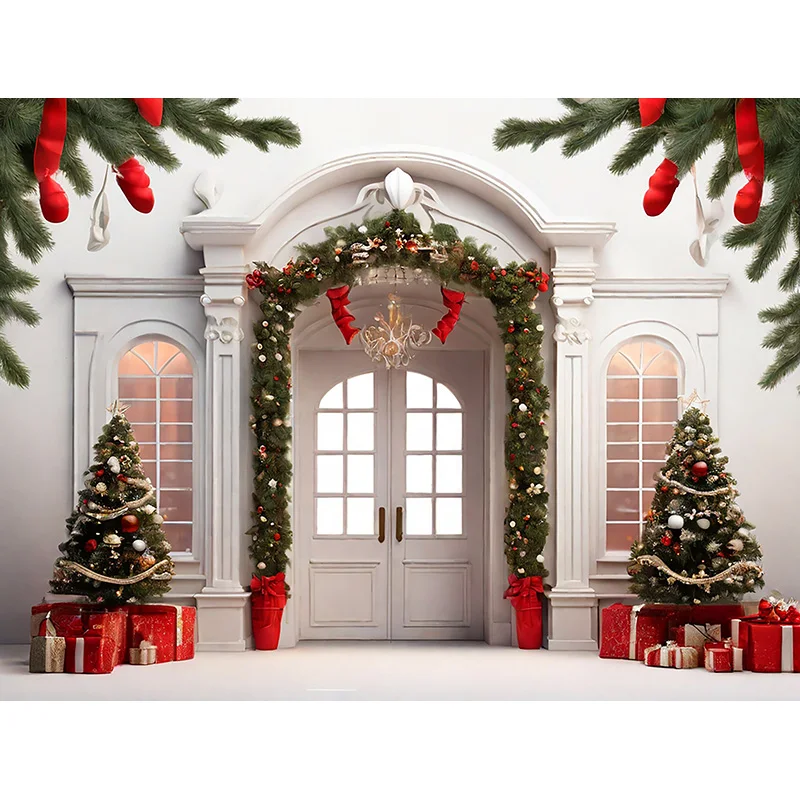 Fireplace Christmas day Pine Tree Photography Backdrops Props New Year Festive Gift Family Holiday Photo Studio Background DC-16