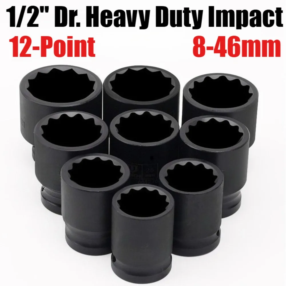 Image of 8-46mm 1/2" Dr. Hochleistungs-Schlagschraubersatz 12-Punkt Metrisch CR-MO 1/2-Zoll Antrieb Spindelachsen-Mutter Schlagschraubersatz