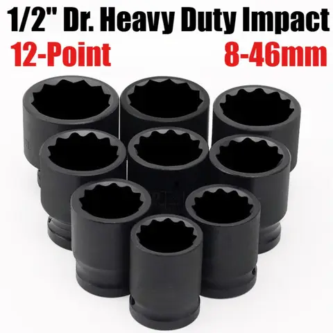 8-46mm 1/2" Dr. Heavy Duty Impact Socket Set 12-Point Metric CR-MO 1/2-Inch Drive Spindle Axle Nut Impact Socket Set