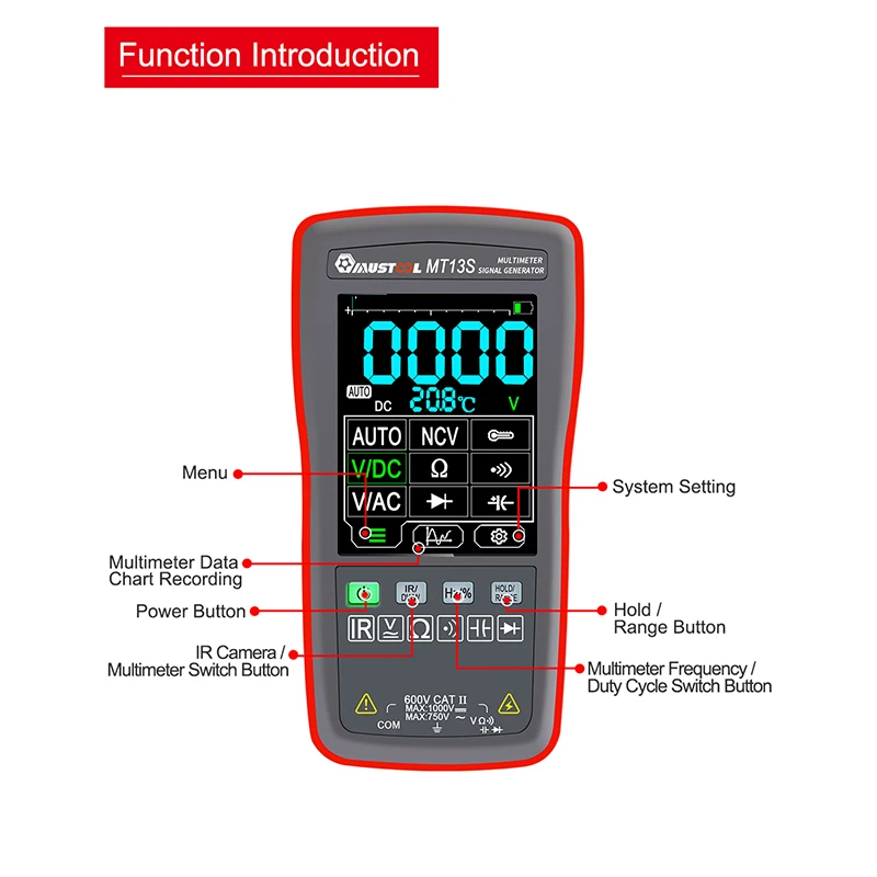 Mustool MT13S 2 In 1 Thermal Imager Multimeter 2.8 Inch Touch Screen Electric Circuit Automobile Thermal Camera Multimeter