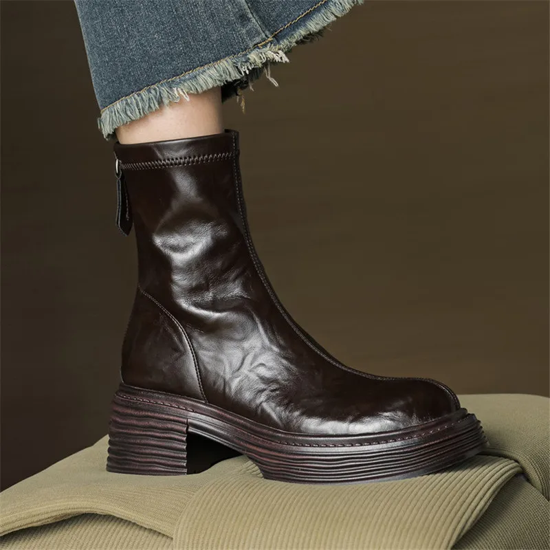 

New Autumn/winter PU Leather Women Boot Round Toe Shoes for Women Fashion Boots High Heels Short Boots Platform Skinny Boots