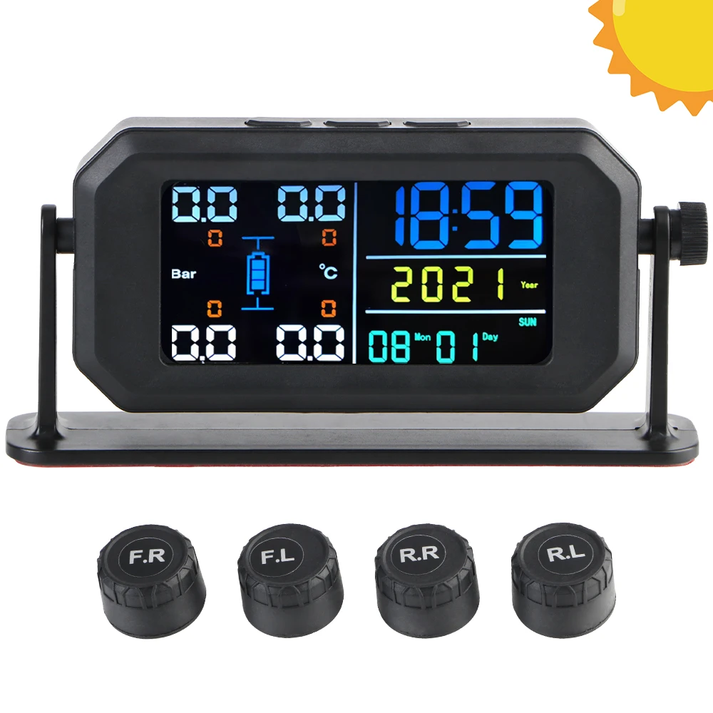 

Tyre Temperature Monitor USB / Solar TPMS Digital Clock Date Week Year Display Car Tire Pressure Monitoring System Universal