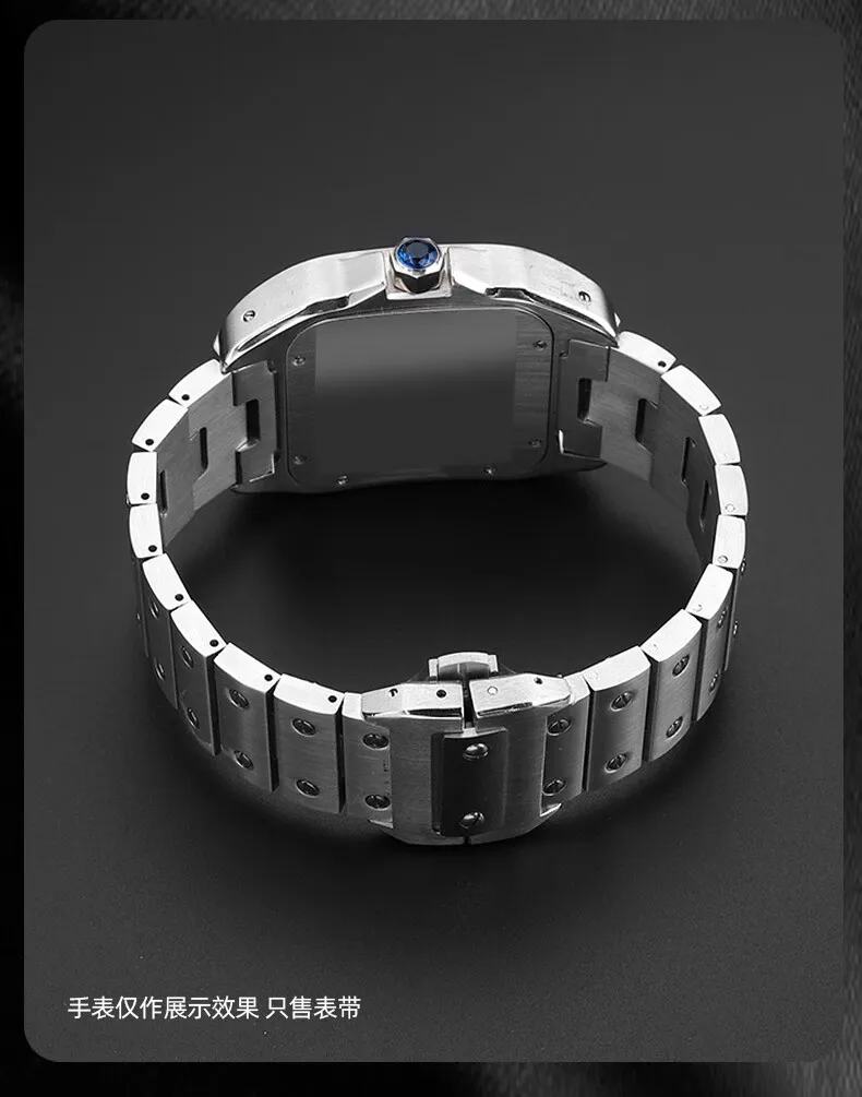 سوار من الفولاذ المقاوم للصدأ متوافق مع Santos 100، سوار على طراز كارتييه 20 مم 23 مم، حزام معدني صلب لساعة سلسلة كارتييه Santos