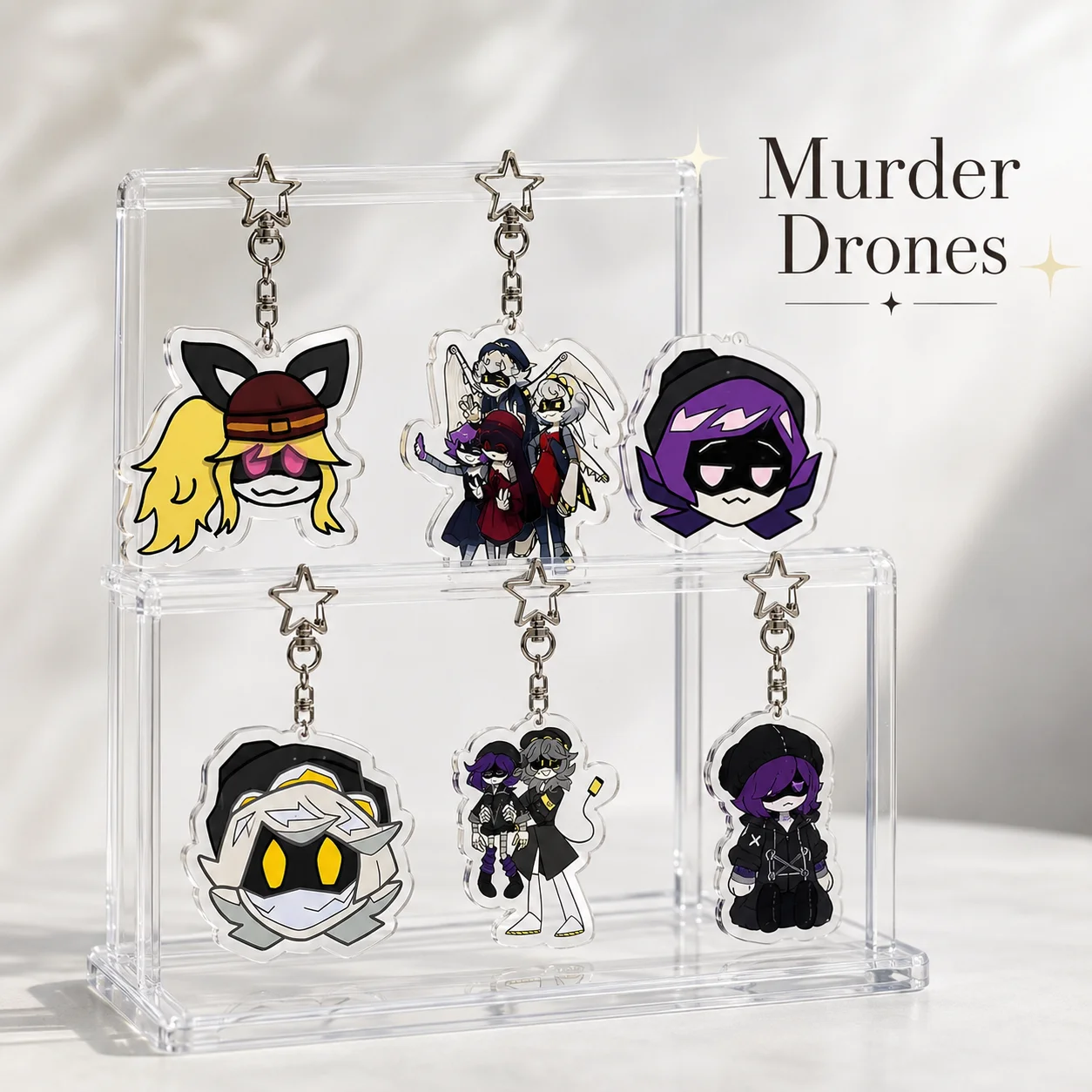 Murder Drones Transparent Acrylic Figure Display Keychain Key Ring Accessories Cute Friends Girl Gift Desk Ornaments Cartoon