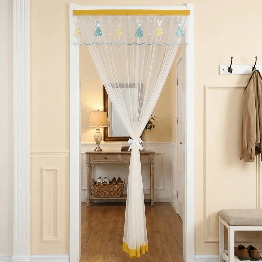 Self-adhesive Mosquito Proof Curtain Breathable Lace No Punching Screen Door Curtain Embroidered Anti-mosquito Entrance Curtain